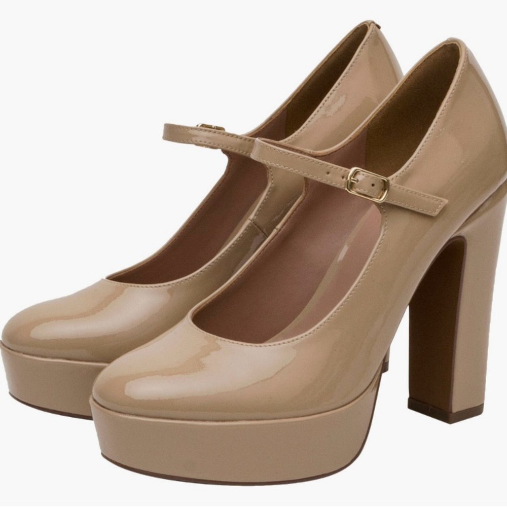 NWT Linea Paolo Isadora Mary Jane Platform Pumps, Maple Sugar Patent, Size 9.5